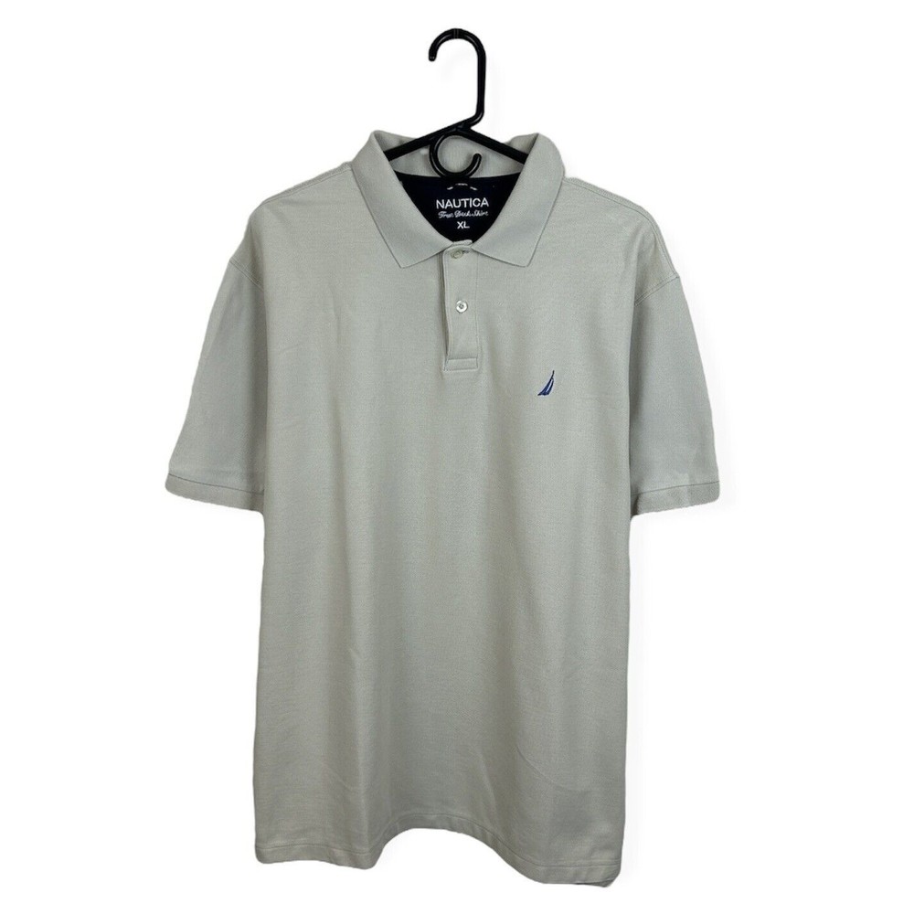 Nautica Men's True Deck Polo Shirt Fitted Short Sleeve Cream Size XL